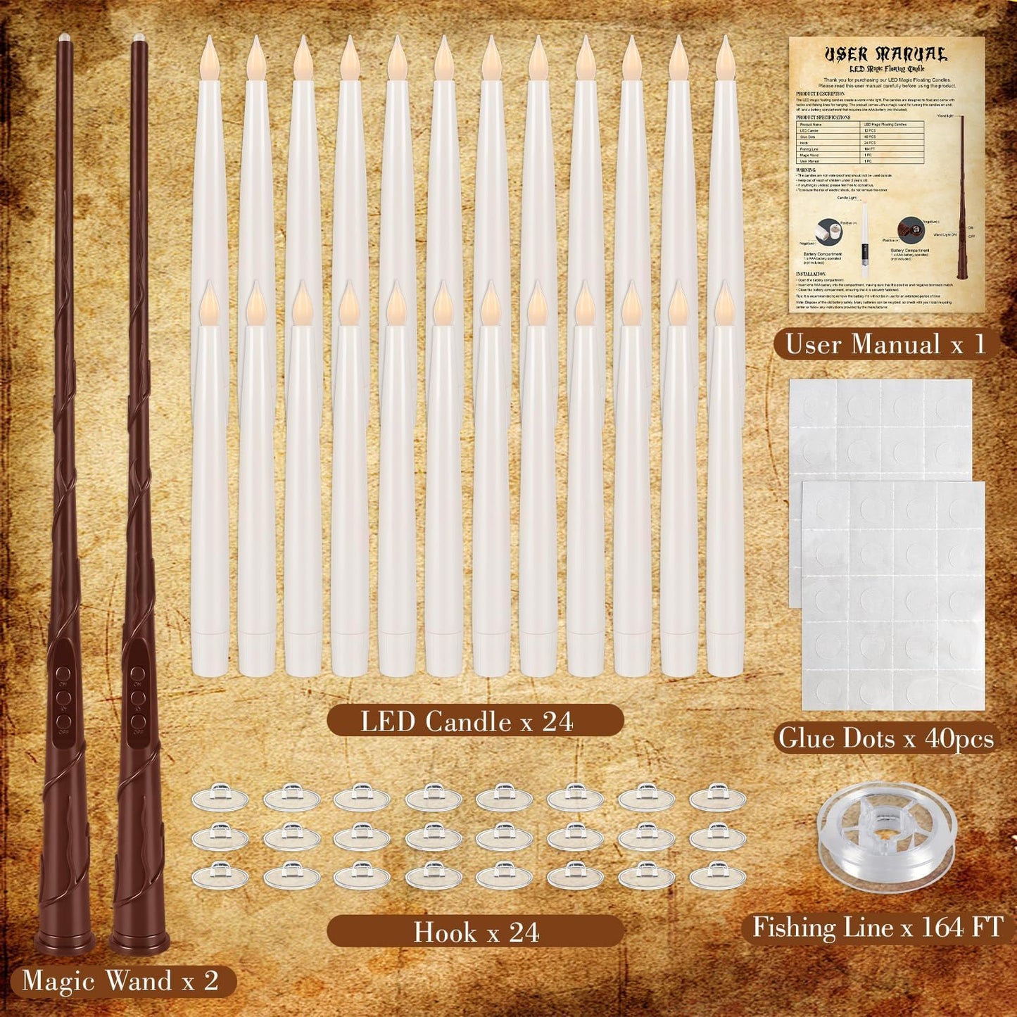 YOROXRG 24 Pcs Halloween LED Magic Hanging Floating Candles, Taper Flickering Flameless with 2 Magic Wands - Candle Set for Halloween, Christmas, Weddings, Birthdays & Fantasy Ambiance...