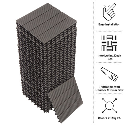 Interlocking Deck Tiles - 30-Pack 11.6-in Wood Plastic Composite All-Weather Outdoor Flooring Balcony Poolside or Patio by Pure Garden (Gray)