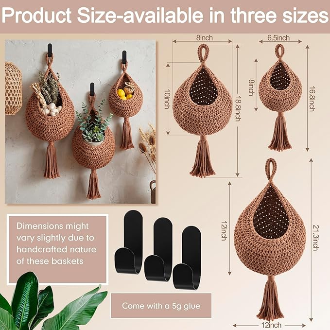 Honeydak Boho Decor Hanging Wall Baskets