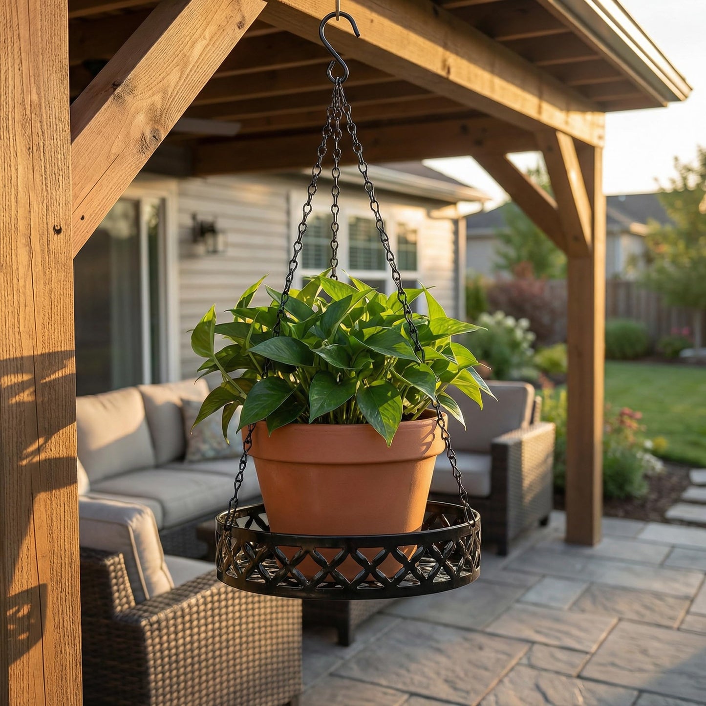 nclongshengsheng Hanging Planter with Metal Chain & Wall Hook, Stylish Indoor Outdoor Plant Hanger with 11 Inch Pot for Patio, Balcony, Porch Home Decor