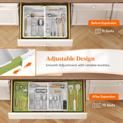 Lifewit Large Silverware Drawer Organizer, Expandable From 21 to 36 Inches, BPA Free Plastic Utensil Tray for Kitchen, Adjustable Flatware and Cutlery Holder for Spoons Forks Knives, Black