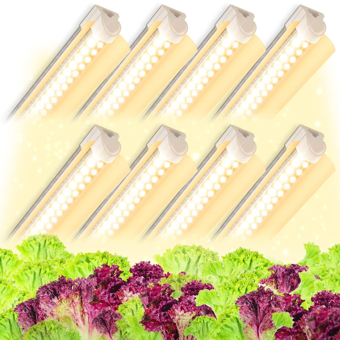 Kihung (Pack of 8) LED Grow Lights, 2FT T8 Grow Lights, 192W(8×24W) Full Spectrum Grow Light Strips with Reflectors, High PPFD Value Plant Light for Indoor Plants