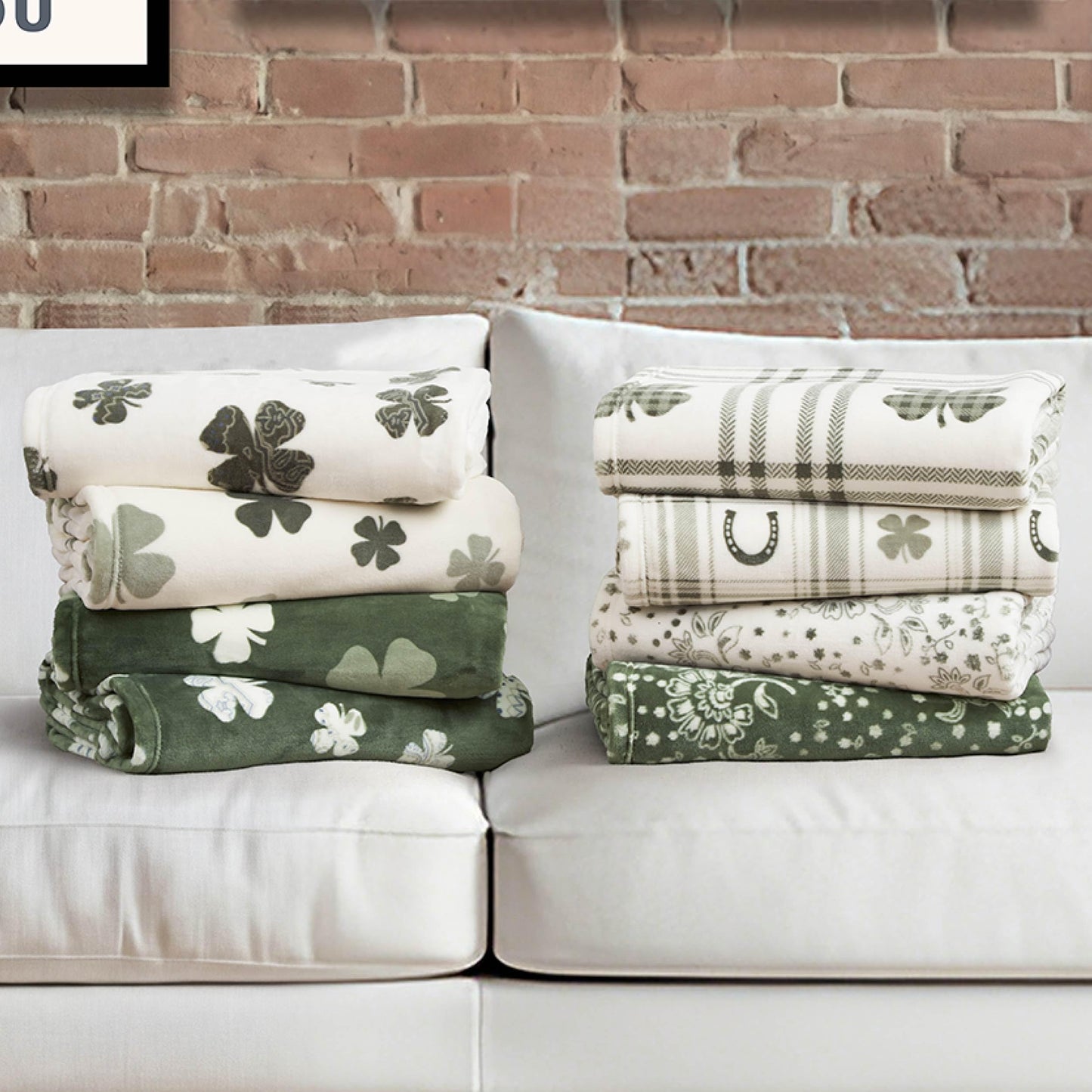 Lucky Brand 50" x 70" Plush Throw Blanket, Clover Gingham Plaid Sage Green Blanket for Sofa or Bed