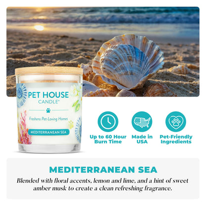 Pet House Scented Candles, 100% Plant-Based, Long Lasting Candle with a 60 Hour Burn Time, Made for Pet Odors - Mediterranean Sea