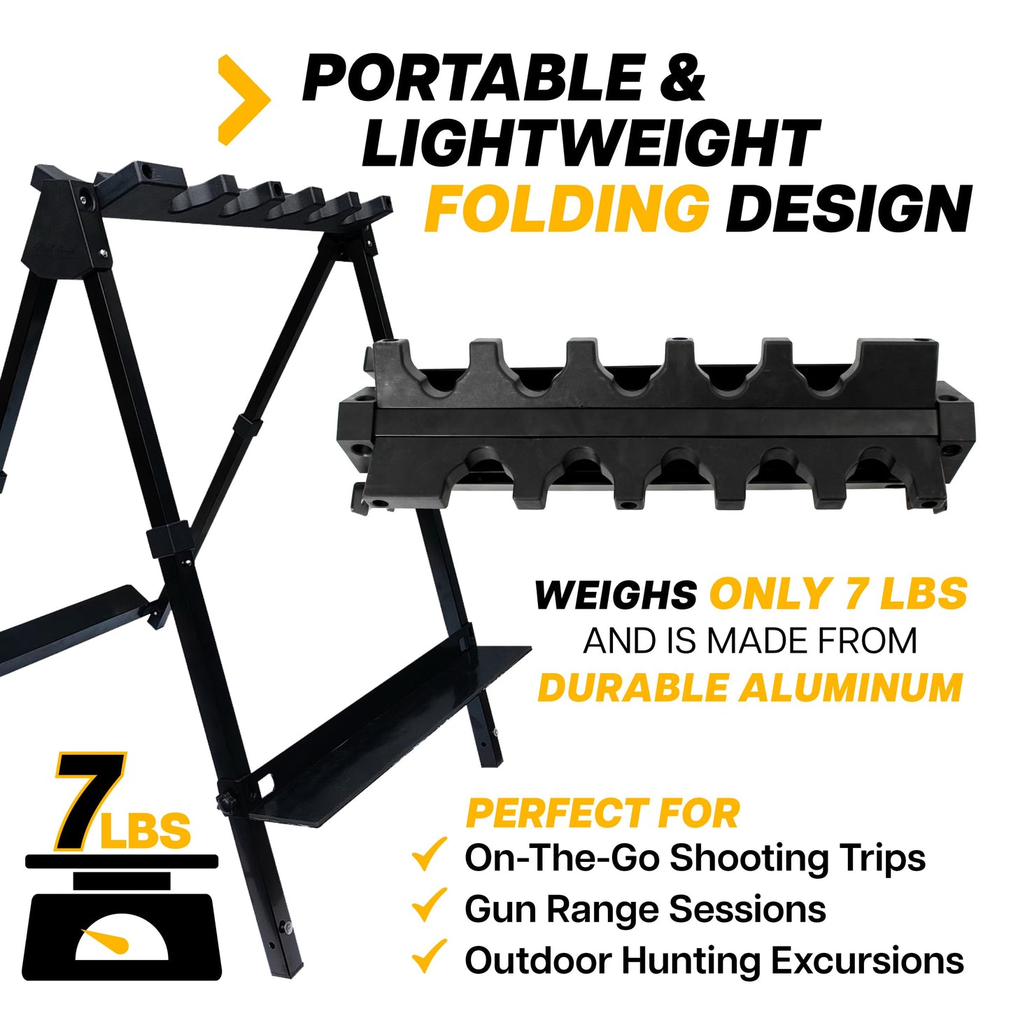 Rush Creek Creations Heavy-Duty Aluminum Gun Rack for 10 Rifles & Shotguns, 22"x32"x26.6”, Foldable Portable Stand, Black