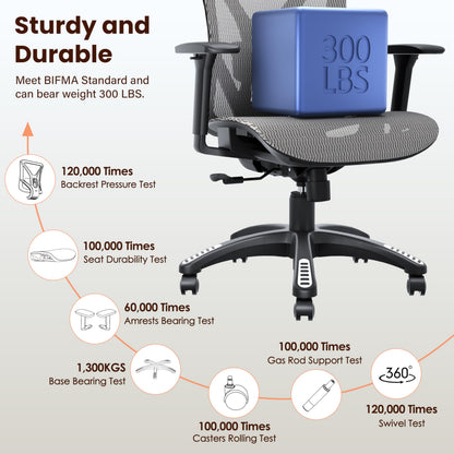 MOLENTS Ergonomic Office Chair, Mesh Computer Desk Chairs with Adjustable Lumbar Support, 3D Armrest, Tilt Function, Comfy Wide Seat, Executive Work Task Chair for Company & Home, Gaming Chair (Grey)