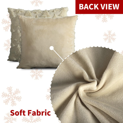 4TH Emotion Christmas Tree Decorative Pillow Covers 18x18 Set of 2, Beige Soft Plush Faux Fur Farmhouse Throw Cushion Cases for Xmas Winter Holiday Home Decor