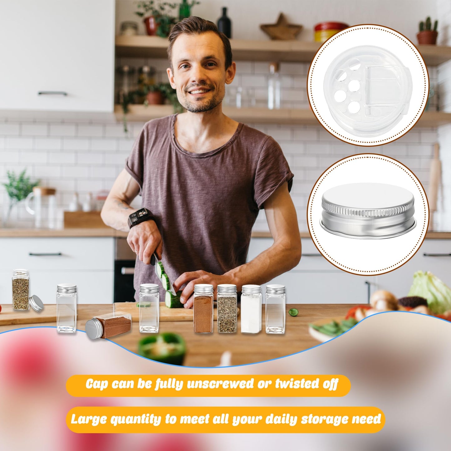 36 Pack 3.4 oz Plastic Spice Bottles with Stainless Steel Top Plastic Spice Jars Empty Square Seasoning Containers with Shaker Lids for Kitchen Storage