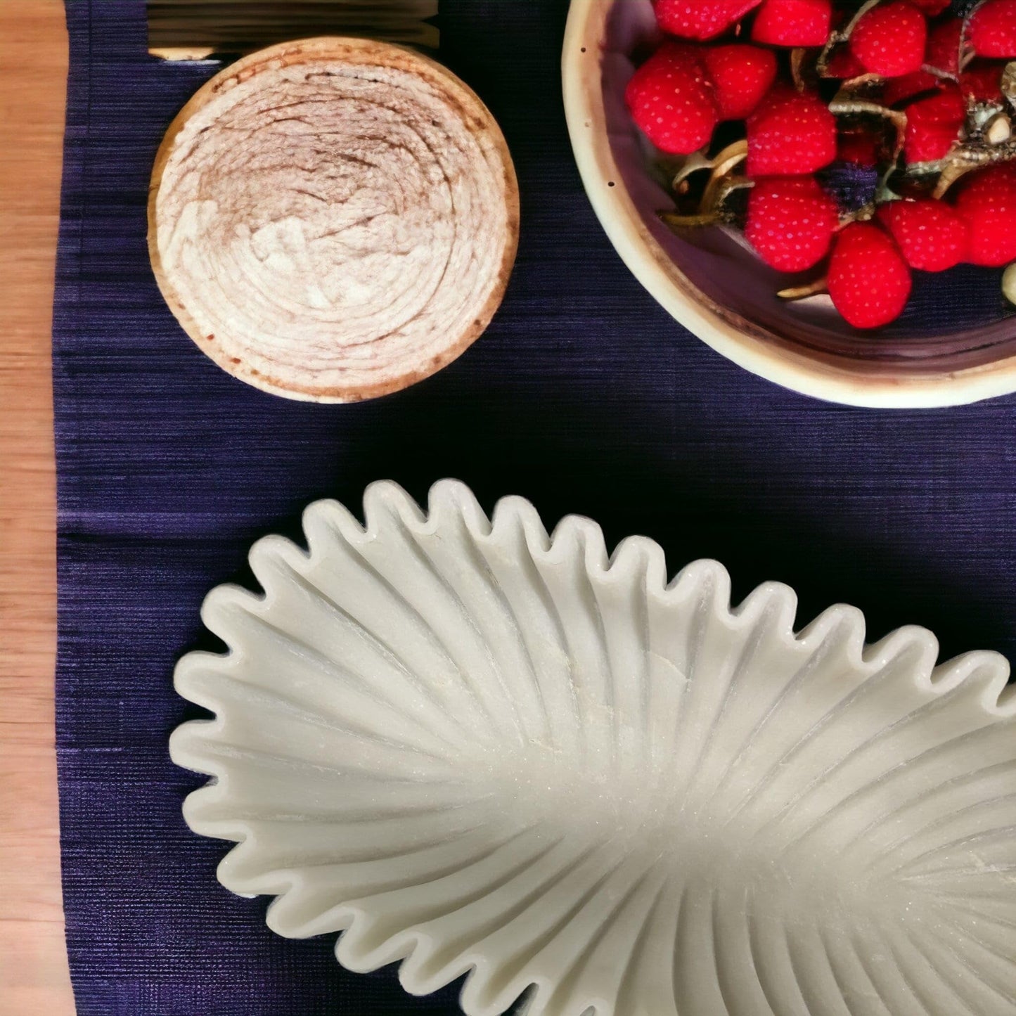 LE HOME DECOR Marble Ruffle Bowls Large Scalloped Decorative Centerpiece, Decorative bowl, White Marble Ripple Bowl, Handmade Scalloped Bowl, House warming gift, Table Decor Bowl 14" White