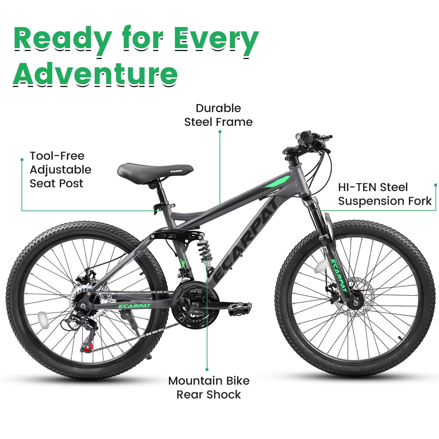 KIAPALNO 27.5 Inch Mountain Bike, Dual Full Suspension 21 Speed Womens Mens Mountain Bikes, Commuter Bike with Carbon Steel Frame and Dual Disc Brakes