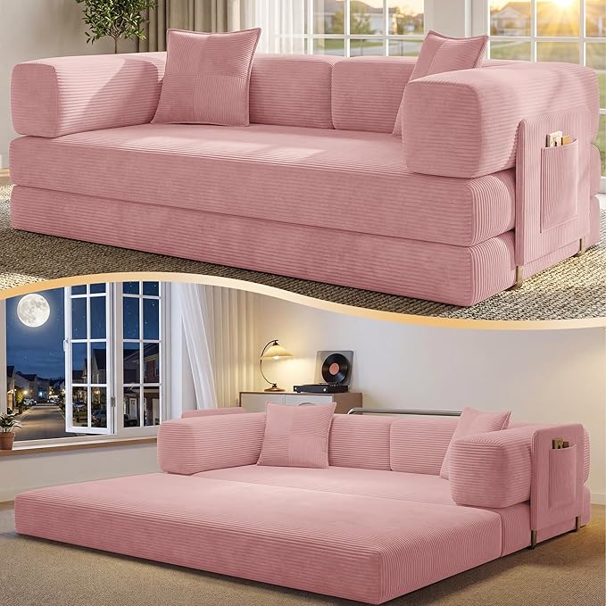 78.8" Convertible Futon Sofa Bed, Corduroy Futon Couch