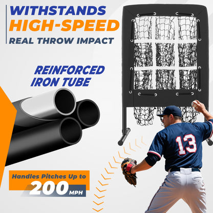 Sturdum 9 Hole Pitching Net, Portable Baseball Softball Nine Pocket Pitching Target with Strike Zone, Height Adjustable Pitcher Training Equipment with Carry Bag, 4 Ground Stakes