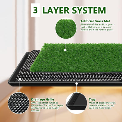 STARROAD-TIM 60X90 CM Dog Grass Pad with Tray for Indoor/Outdoor Large Dog Potty Training Reusable Dog Training Pads with tray Grass Pee Pads for Dogs with Tray is Reusable and Easy to Clean