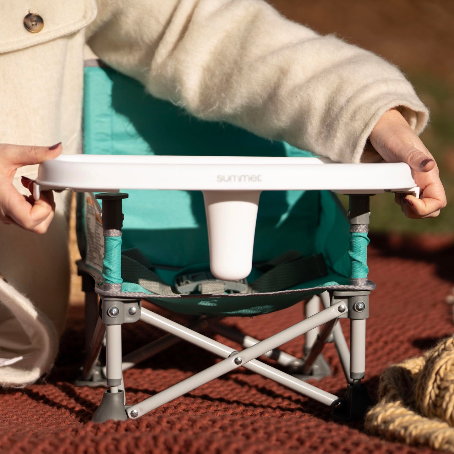 Summer by Bright Starts Pop 'N Sit Portable Booster Chair, Floor Seat, Indoor/Outdoor Use, Compact Fold, Teal, 6 Mos - 3 Yrs