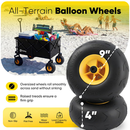 Sekey Heavy Duty Beach Wagon with 9" Big Sand-Proof Wheels – 600lb Capacity, 200L Oversized Foldable Cart | Adjustable Handle & All-Terrain Tires for Sand, Camping, Groceries