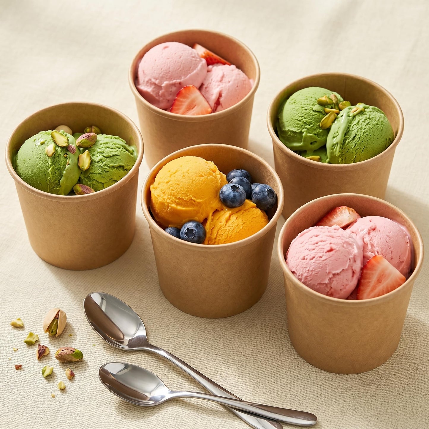 PakTalk 50 Pack Soup Containers with Lids, Disposable and Biodegradable Ice Cream Cups Kraft 12oz Paper Soup Bowls with Lids for Hot Drinking, Food, and Ice Cream (50 sets, 12 oz)