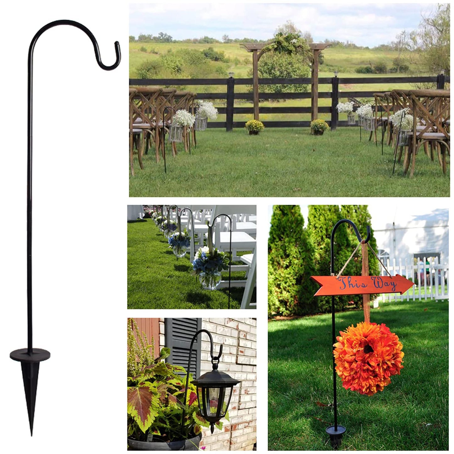 Outdoor Shepherds Hooks,29Inch Small Adjustable Metal Bird Feeder Pole Hanger,Courtyard Lawn Iron Hanging Hook,Heavy Duty Plants Lanterns Garden Stakes for Flower Pots,Solar Lights,Garden Decor (1PC)