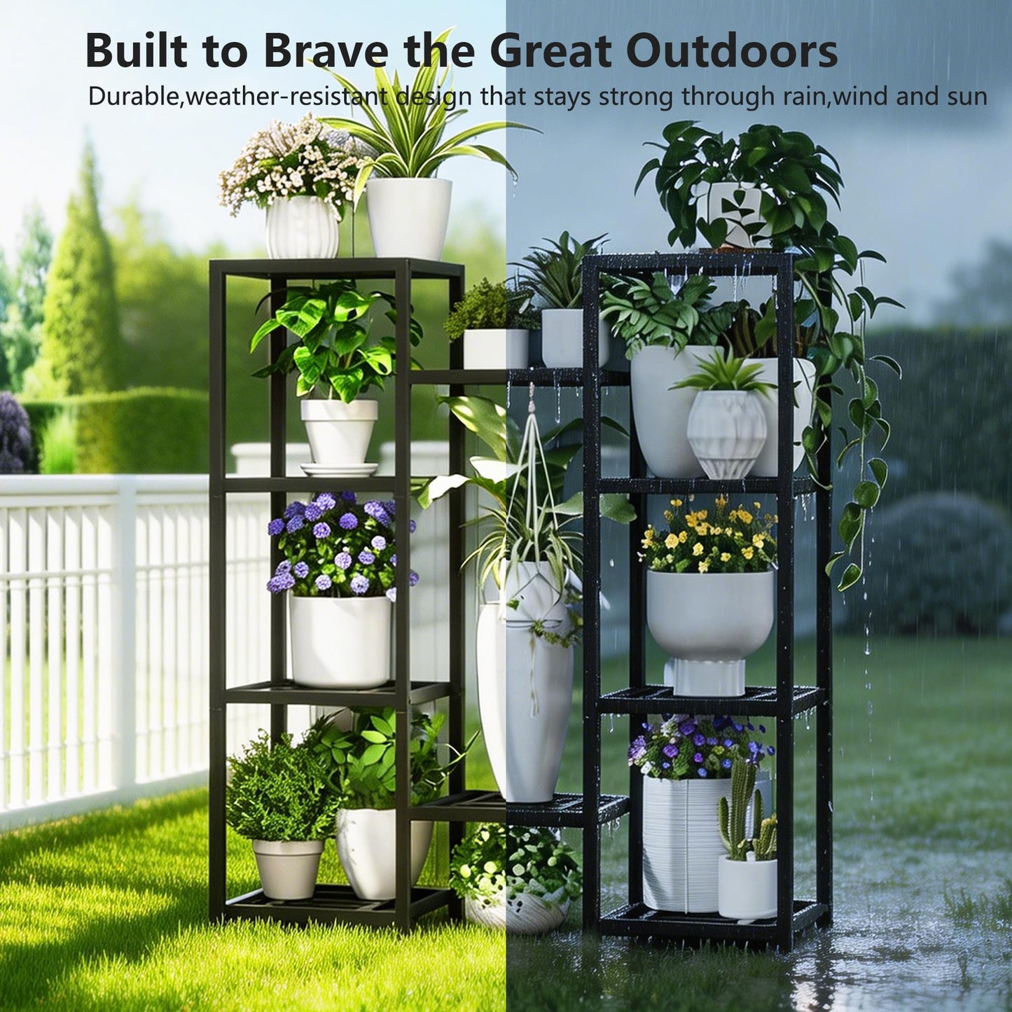 Hongsane Plant Stand Indoor Outdoor,10 Tier Tall Metal Plant Stands Holder,Heavy Duty Wrought Iron Plant Shelves for Multi Large Pots,Black Tiered Flower Display Riser for Living Room,Patio,Balcony