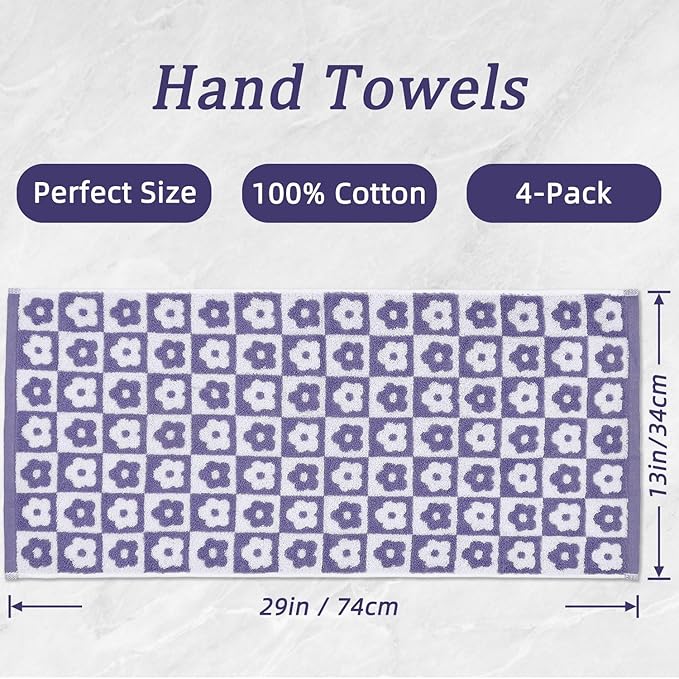 Jacquotha Cotton Hand Towels Lilac Checkered Floral