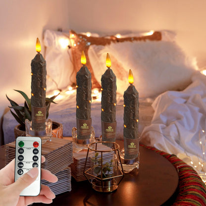XINAOBAOLUO 6.5 inch Flameless Brown Taper Candles Flickering with 10-Key Remote, Battery Operated Led Warm 3D Wick Light Window Candles Real Wax Pack of 4, Christmas Home Wedding Decor