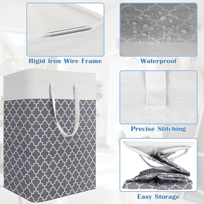 BlissTotes 3-Pack Laundry Basket, Freestanding＆Waterproof Laundry Hamper