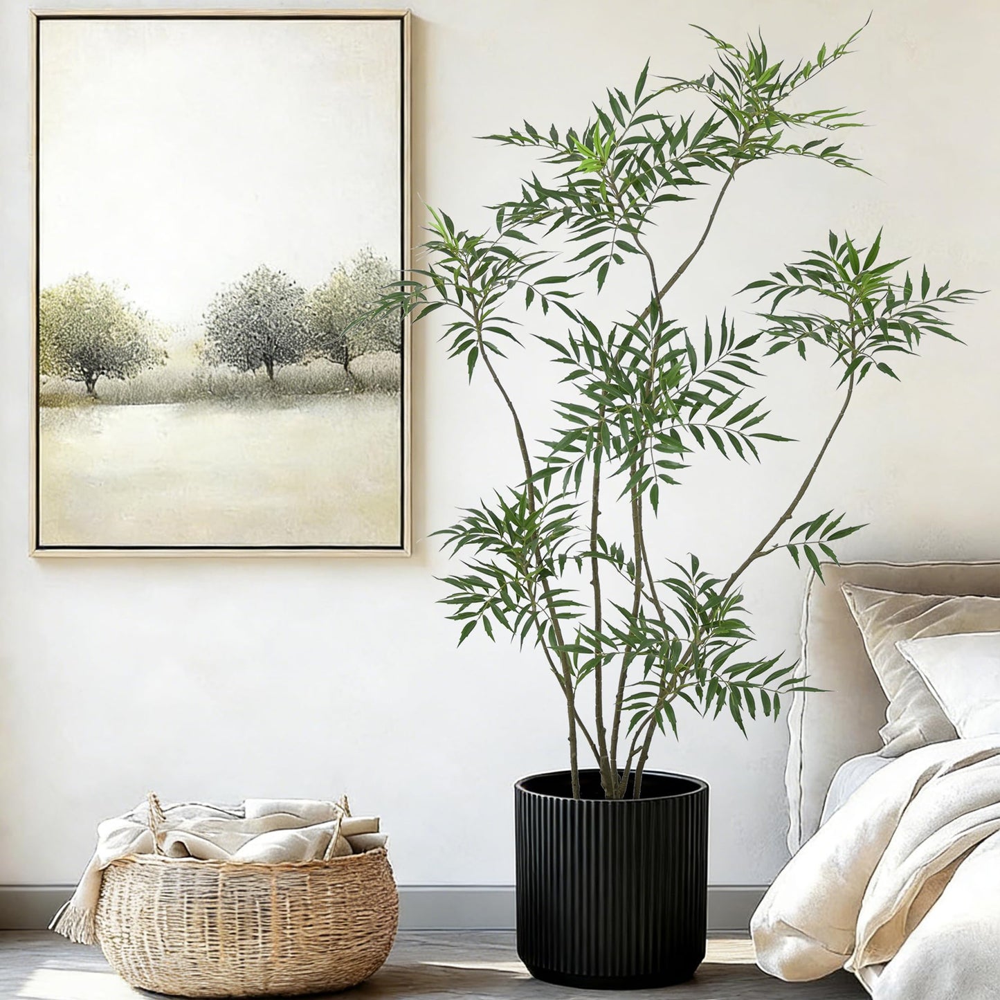 Artificial Mahonia Fortunei Tree 6FT - Faux Trees Indoor with 576 Lifelike Vivid Leaves and 7 Heads, 72" Tall Fake Potted Plant for Home Office Living Room Decor Housewarming Gift