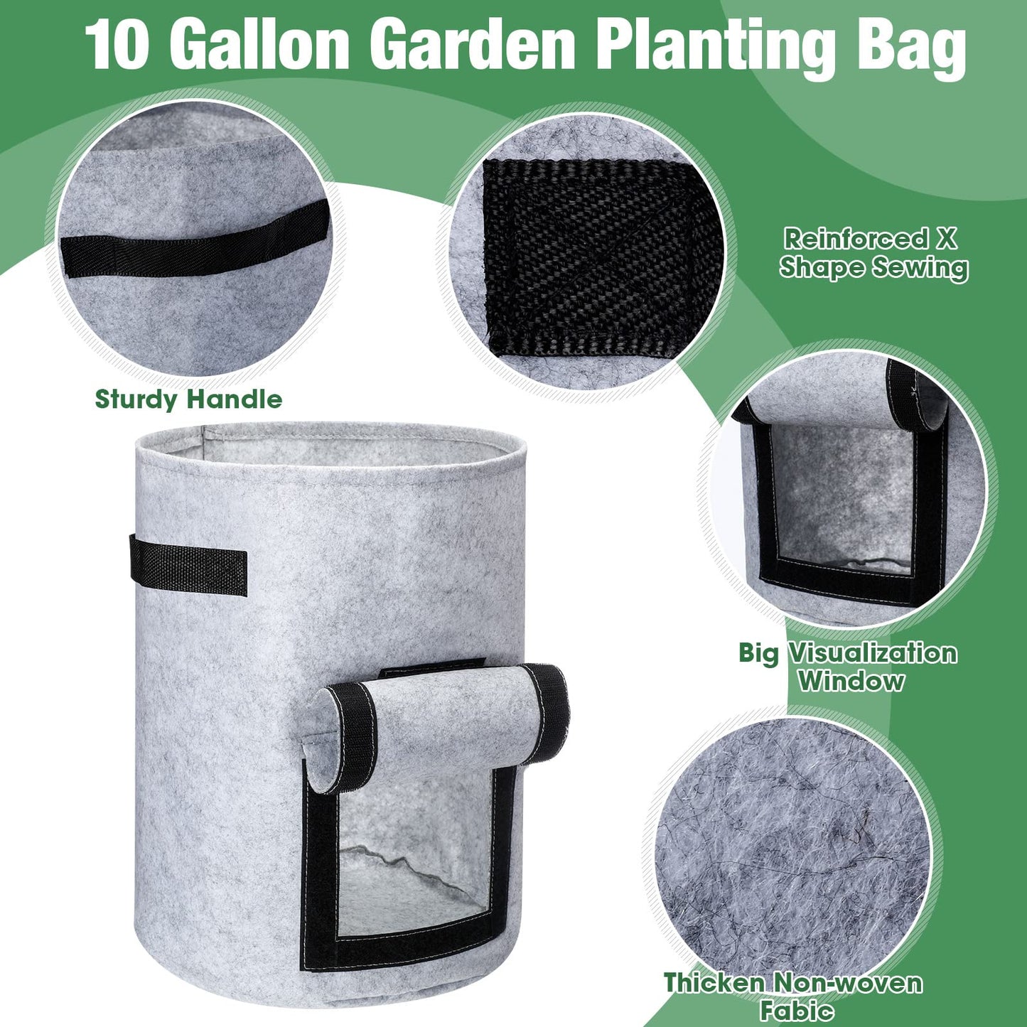 16 Pack Potato Grow Bags 10 Gallon Garden Planting Bag Garden Potato Grow Bags with Flap Vegetable Grow Bags Potato Growing Containers with Handles and Harvest Window for Potato Tomato and Vegetables