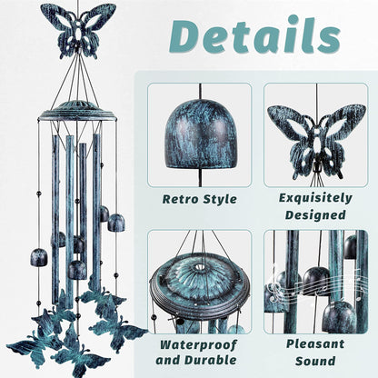 Yiiwinwy Butterfly Wind Chimes for Outside Large Aluminum Tubes Outdoor Decorations for Patio, Garden, Porch, Memorial Bells Gift