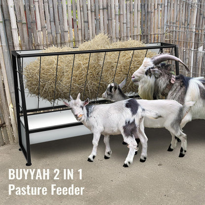 BUYYAH 4 Ft Pasture Hay Feeder Black, Livestock Hay Feeder, Outdoor Hay Feeder for Sheep, Goats, Pony and Miniature Horses