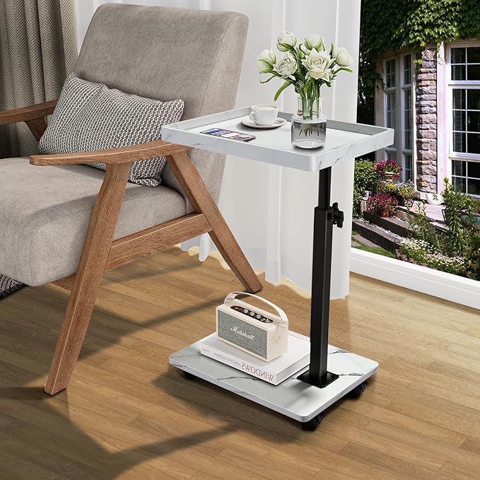 C Table End Table Adjustable Height, 360°Swivel TV Tray Table