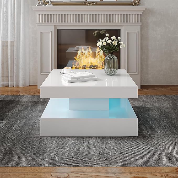 HedoAjim White LED Coffee Table