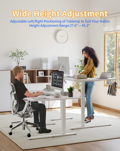 YIHAYO Reversiable L-Shaped Electric Standing Desk, 59 Inches Stand Up Corner Desk, Sit and Stand Up for Work Office Home, Ergonomic Rising Computer Table with Splice Board, White