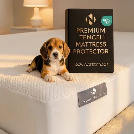 NORTHERNFARE Queen Size Premium Mattress Protector | 100% Waterproof Tencel Cover | Cooling & Breathable Deep Pocket Mattress Pad Queen | Noiseless, Hypoallergenic, Soft, Washable Fitted Bed Protector