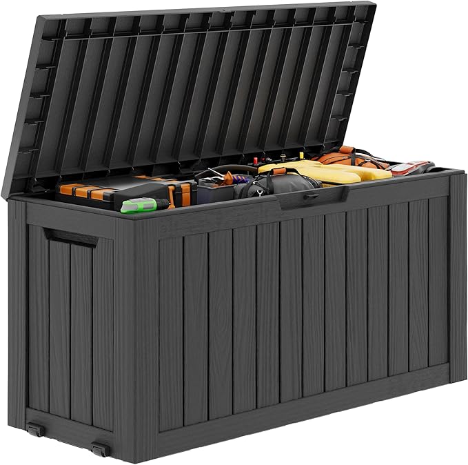 Outdoor Storage Box, Resin Deck Boxes Indoor and outdoor, Waterproof Storage Box Lockable Lid (Black, 75 Gallon)