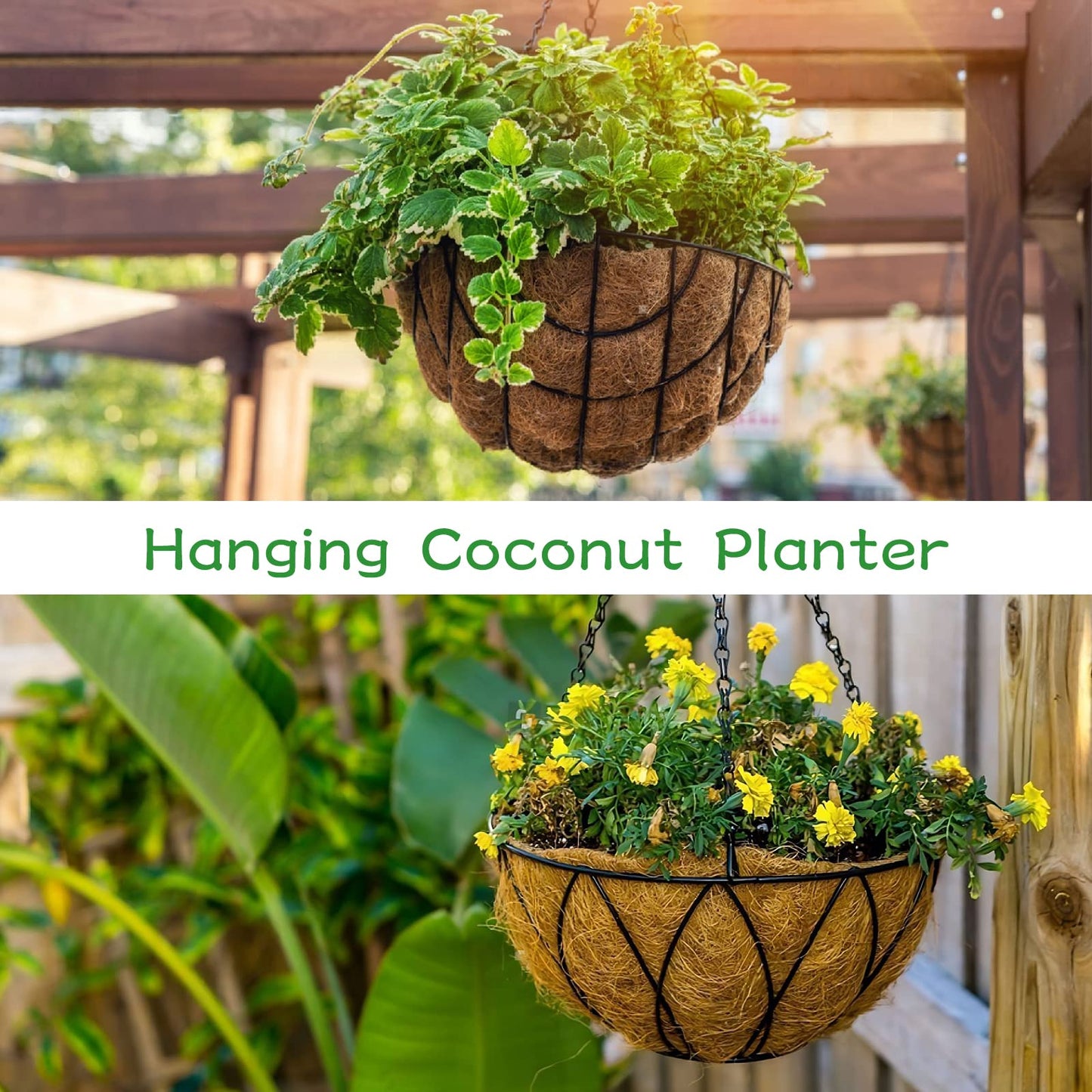 Riare 4 Pack 14 Inch Round Coco Liners Replacement, 100% Natural Coconut Coir Liners for Hanging Baskets, Garden Flower Vegetables Planter Pot, Window Box, Fence, Decks