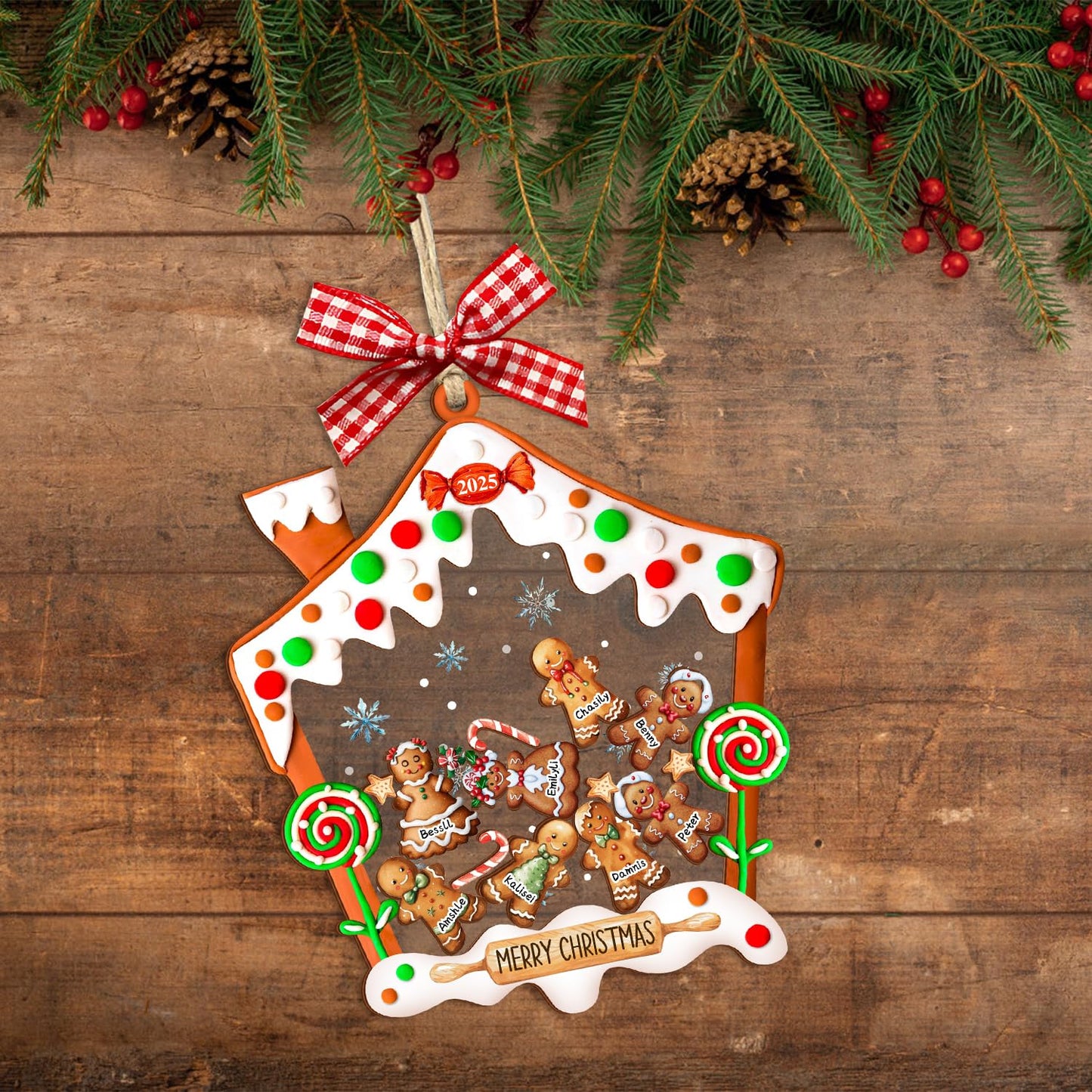 Personalized Family Shaking Gingerbread Christmas Ornament Custom 1-15 Names Xmas Tree New Year Home Décor Hanging Keepsake Gifts for Couple Family Friend (Style 7)