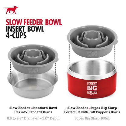 Tuff Pupper Slow Feeder Insert Bowl | Puzzle Maze Slows Down Eating | Elevated Feeder Tray Bowls | Standalone Dog Bowl | Pet Bowls Insert | Easy Clean Dishwasher Safe (4 Cups - Fits 8.9-9.3 Inch Hole)