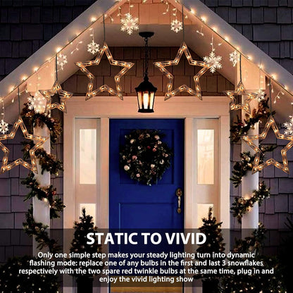 Minetom Christmas Star Icicle String Lights with 6 Drops - 9ft Star Window Lights with 100 Mini Bulbs, Plug-in Connectable Curtain Hanging Lights for Christmas Home Indoor Outdoor Party Holiday Decor