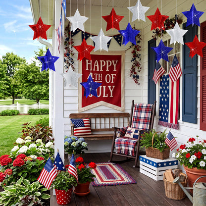Novabright 18 Pcs 250th Anniversary Patriotic Star Hanging Decorations 4th of July 3D Glittering Red White and Blue Star Ornaments 4.7"x4.7" for Independence Day Party Indoor Outdoor Ceiling Decor