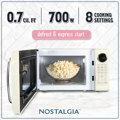 Nostalgia Retro Microwave Oven - 0.7 Cu Ft, 700-Watt Countertop Size with Glass Turntable, Child Safety Lock, 8 Auto-Cook Programs, Digital Clock - Aqua