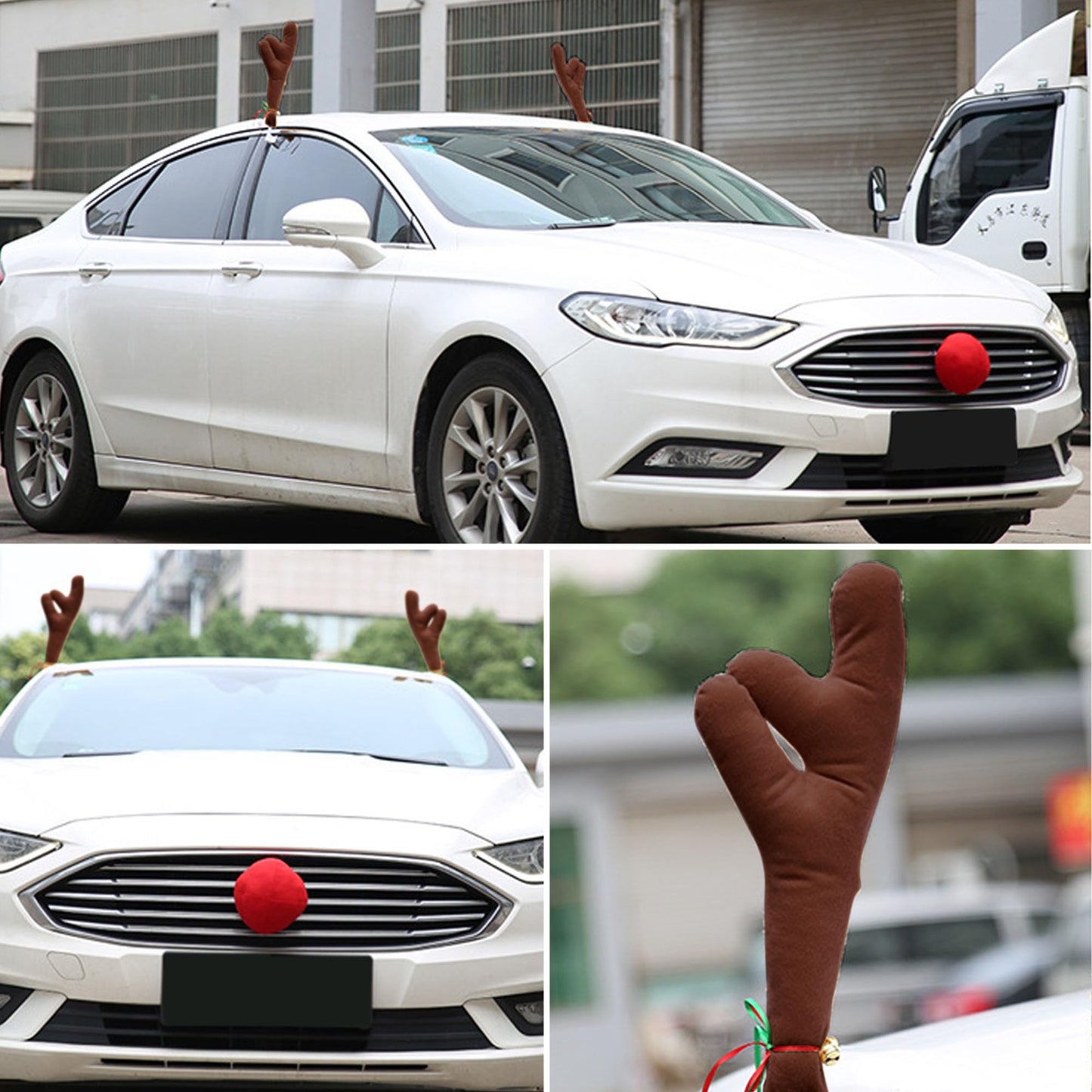 JazSwirl Brown Reindeer Antlers for Cars, Christmas Car Decoration Set, Christmas Car Decoration, Car Reindeer Antlers & Nose for Christmas, Car Antlers Antenna Toppers for Christmas