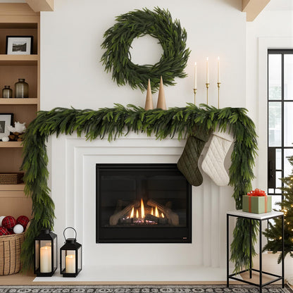 N&T NIETING 12FT Christmas Norfolk Pine Garland Real Touch Pine Artificial Garlands Faux Greenery Garland Winter Christmas Garland for Table Mantle Fireplace Indoor Outdoor Xmas Decorations (1 Pcs)