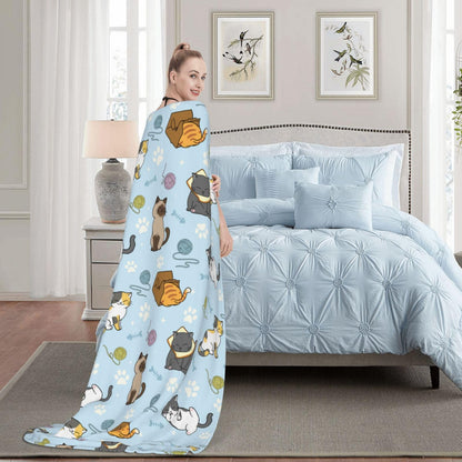 Soft Fluffy Cat Pattern Blanket, Cute Feline Design Cozy Throw Blanket for Adults Kids Pet,Lightweight Warm Plush Fleece Blanket for Couch Bed Sofa, for Cat Lovers 50"x40"