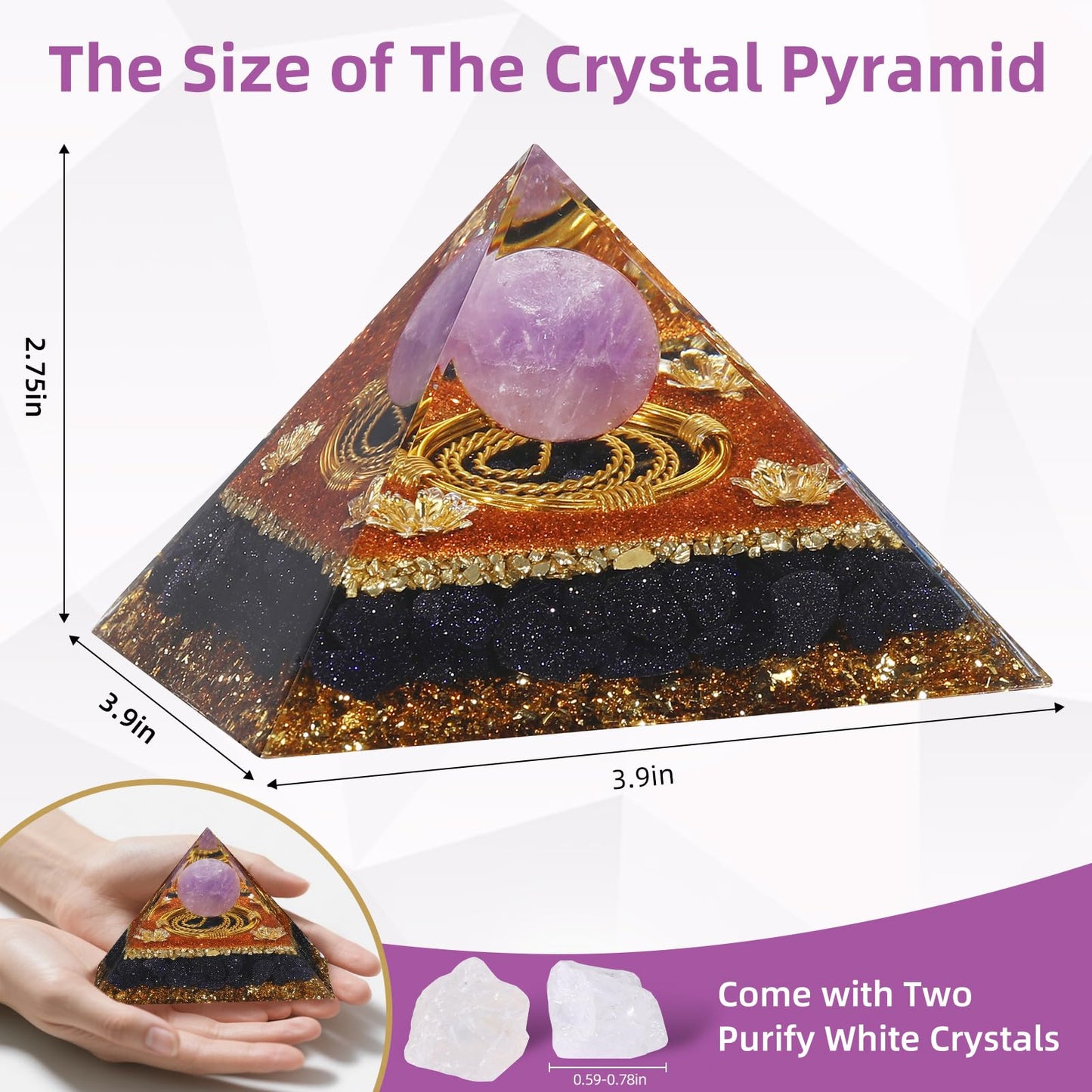 Hopeseed Orgone Crystal Pyramid Orgonite Amethyst&Blue Sandstone Stones Healing Crystals Pyramid for Positive Energ Reduce Stress Chakra Meditation Attracts Lucky and Success Spiritual Gifts