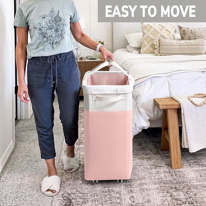 Goodpick Laundry Basket with Wheels 2-Pack, 75L Tall Clothes Hamper, Large
