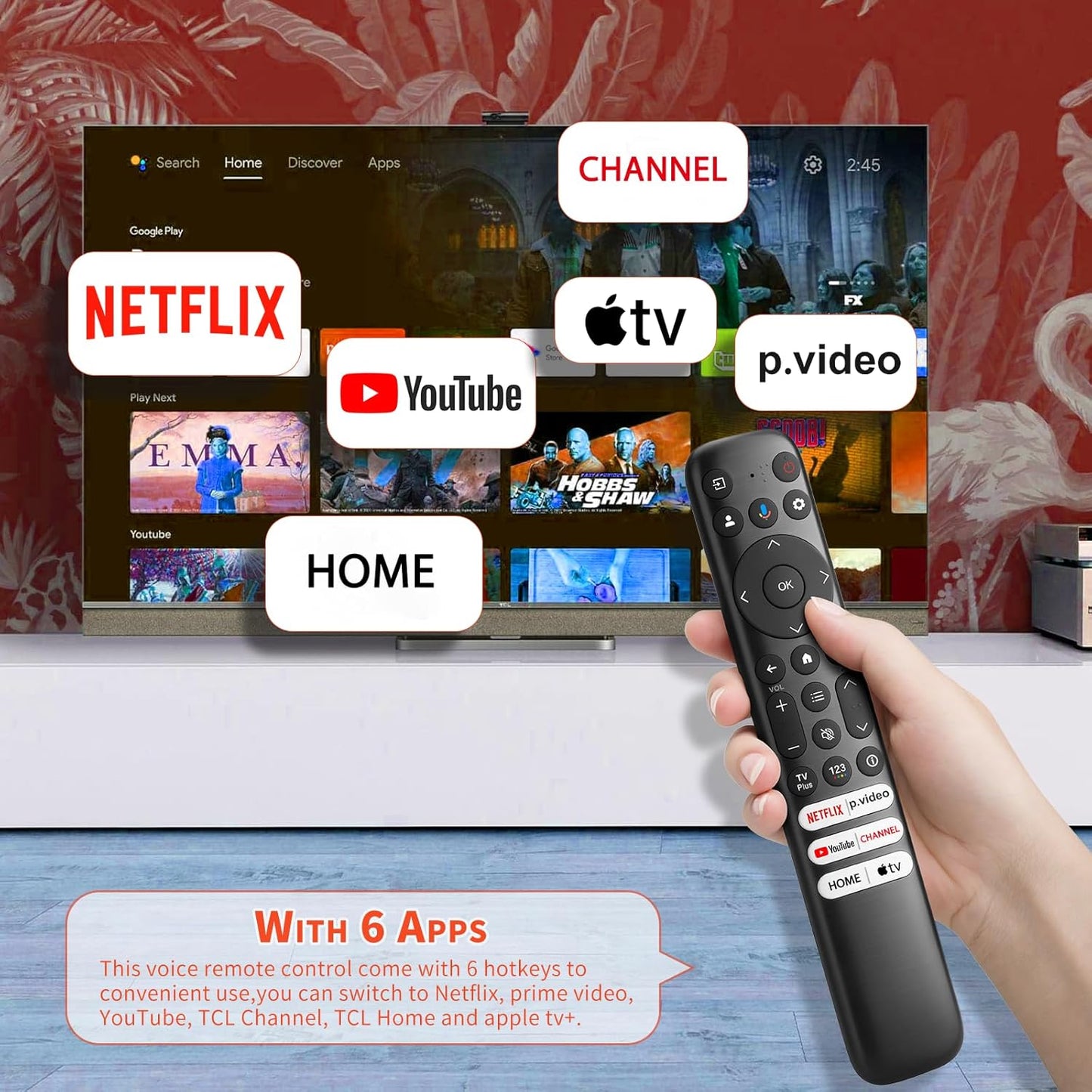 Voice Replacement Remote for TCL Google TV Remote, Compatible with TCL Q6/Q7/QM8/S3/S4 Series（Not Applicable to Roku TVs）