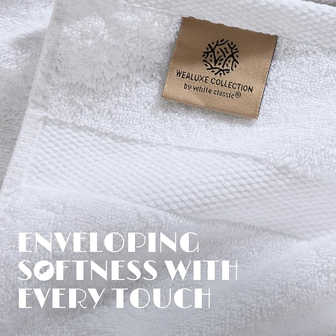 White Hand Towels Set for Bathroom, 6 Pack