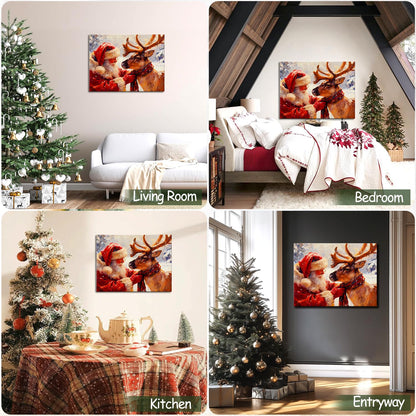 Santa's Reindeer Framed Christmas Wall Art - Festive Holiday Canvas Prints for Living Room Decor, Santa Claus Themed Bedroom Wall Decoration, Ready-to-Hang Christmas Gift Artwork for Home & Office