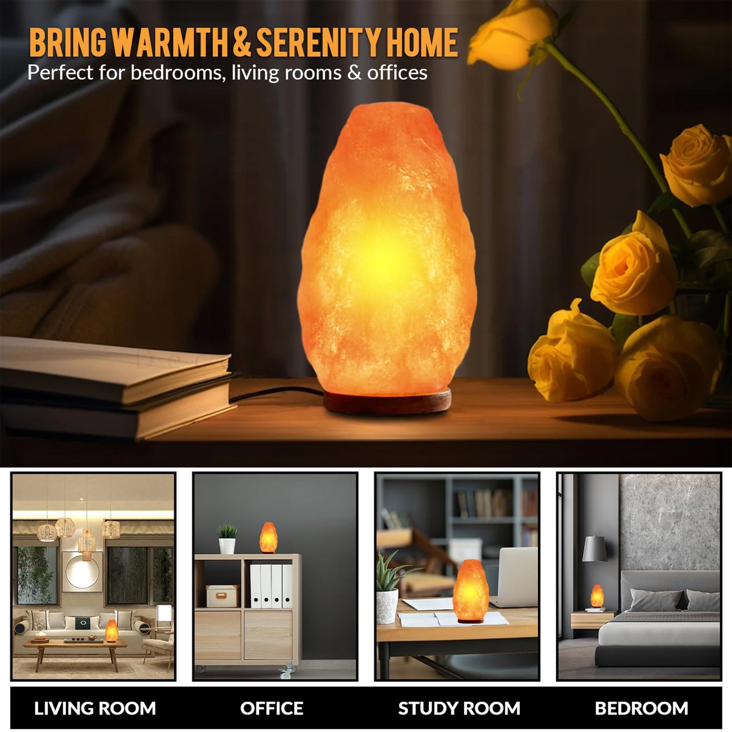 WBM LLC Himalayan Glow Natural Pink Salt Lamp, Crystal Salt Lamp Night Light with (ETL Certified) Brightness Control Dimmer Switch, Wooden Base & Salt Lamps Bulb | 6-8 LBS, Model Number: 1001