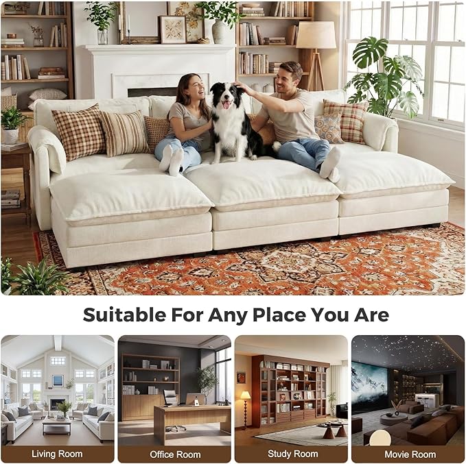 ELUCHANG 113'' Modular Sectional Cloud Couch, Modern Comfy Chenille Sleeper Sofa
